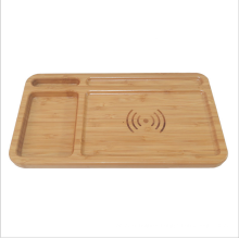 Wood wireless charger pad Bamboo desk storage with wireless charger  5w  wireless bamboo plate qi standard charger